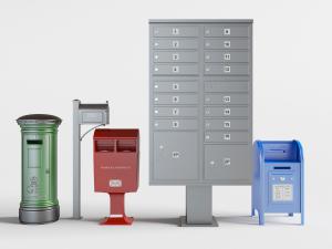 绿色圆通邮箱、灰色不锈钢楼栋多个抽屉邮箱3d模型 绿色圆通邮箱、灰色不锈钢楼栋多个抽屉邮箱