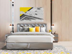 新中式皮革床头双人床