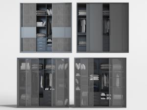 新中式现代玻璃推拉门衣柜