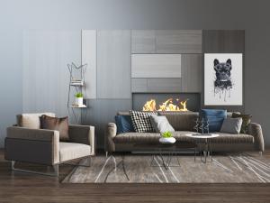 北欧咖啡色布艺多人沙发、单人沙发组合