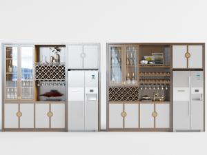 新中式玻璃柜门的酒柜3d模型 新中式玻璃柜门的酒柜