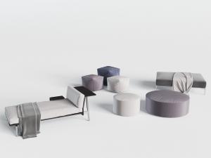 新中式布艺美人榻、圆形和方形坐墩