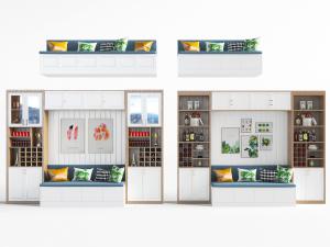 北欧白色柜门实木玄关鞋柜