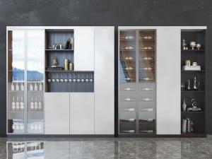 新中式现代白色带玻璃柜门的酒柜3d模型 新中式现代白色带玻璃柜门的酒柜