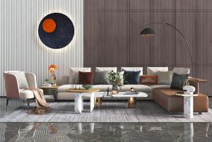 现代轻奢布艺多人沙发单人沙发茶几组合