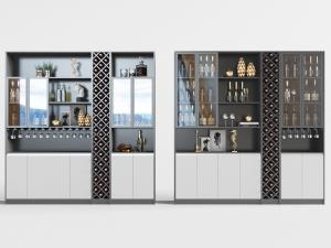 新中式中间镂空白色柜门的酒柜3d模型 新中式中间镂空白色柜门的酒柜