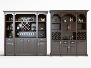 美式实木酒柜3d模型 美式实木酒柜