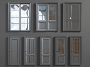 现代黑色卫生间、卧室和厨房推拉门、平开门