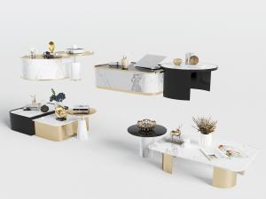 新中式现代装饰金属元素的大理石茶几