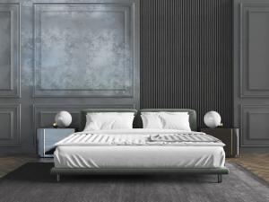 现代无床箱绿色双人床、床头柜