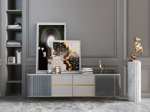 现代灰色和镶嵌金属条的电视柜