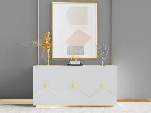 现代装饰菱形金边的白色玄关柜、边柜