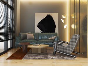 后现代真皮双人沙发单人沙发椅茶几组合