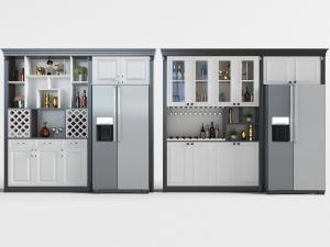 北欧嵌入冰箱的撞色酒柜3d模型 北欧嵌入冰箱的撞色酒柜