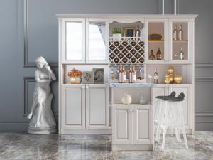 简欧白色实木酒柜吧台吧椅和人物雕塑3d模型 简欧白色实木酒柜吧台吧椅和人物雕塑