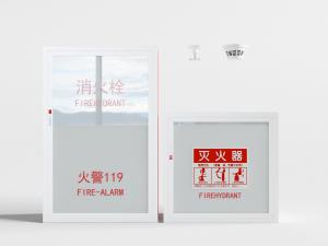 现代楼道消防栓、灭火器收纳箱、火警报警器3d模型 现代楼道消防栓、灭火器收纳箱、火警报警器
