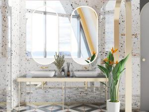 现代轻奢双盆洗手台、浴室镜组合