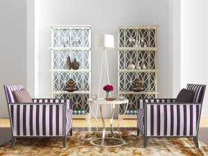 美式带条纹图案的单人沙发边几组合3d模型 美式带条纹图案的单人沙发边几组合