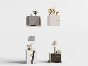 现代床头柜、台灯