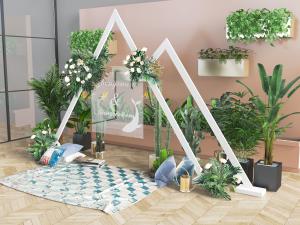 北欧活动区地毯靠垫抱枕盆栽植物