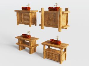 中式原木洗手台洗手盆