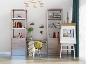 北欧实木书桌书柜组合3d模型 北欧实木书桌书柜组合