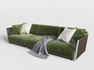现代布艺绿色多人沙发