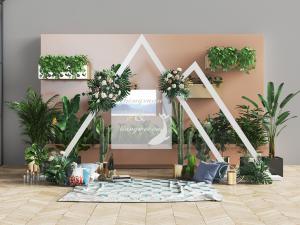 北欧露台花盆盆栽植物、烛台