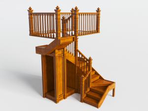 美式实木楼梯3d模型 美式实木楼梯