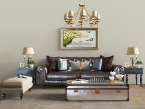 美式多人沙发沙发凳茶几组合