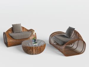 东南亚藤编单人沙发、茶几组合3d模型 东南亚藤编单人沙发、茶几组合