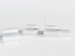 新中式白色拼接茶几的多人沙发