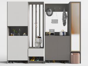 现代新中式带衣架的鞋柜