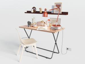 现代可折叠的书桌椅组合3d模型 现代可折叠的书桌椅组合