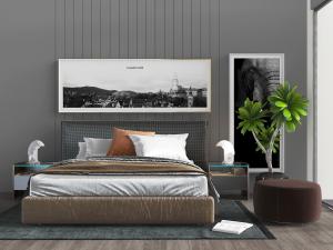 现代布艺双人床圆形坐墩