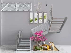 工业风金属网栏杆的楼梯3d模型 工业风金属网栏杆的楼梯