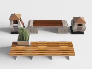 新中式户外公共长凳