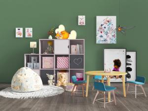 北欧儿童实木装饰置物柜懒人沙发圆桌椅