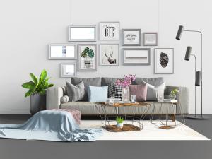 北欧布艺多人沙发茶几组合