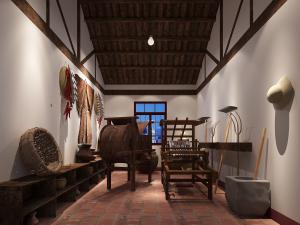 蓑衣斗笠鱼篓背篓锄头农具博物馆展厅