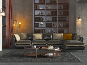 工业风多人转角沙发茶几组合