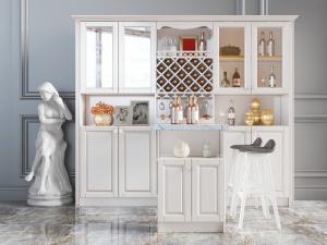 简欧白色带吧台吧凳的餐边酒柜3d模型 简欧白色带吧台吧凳的餐边酒柜