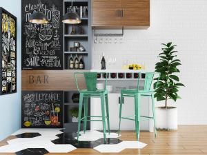 工业风带涂鸦墙的吧台吧椅