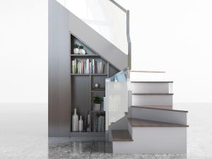 现代玻璃栏杆的转角楼梯3d模型 现代玻璃栏杆的转角楼梯