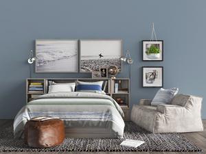 北欧带床头收纳的双人床懒人沙发