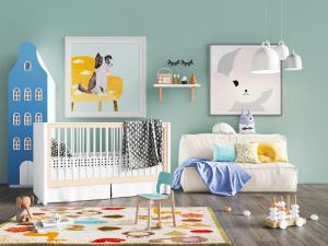 北欧带护栏的婴儿床懒人沙发