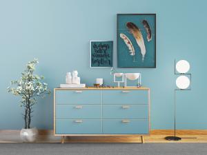 北欧蓝色抽屉门的玄关边柜