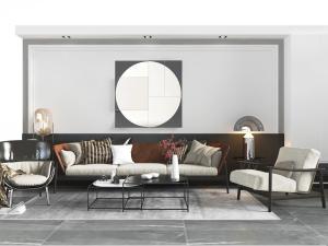 新中式多人单人沙发休闲椅子组合