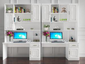 简欧白色带书柜的电脑桌书桌