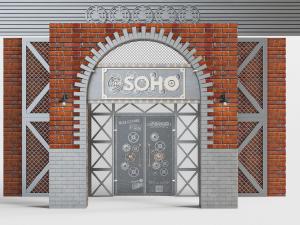 工业风裸露红砖的咖啡厅门头